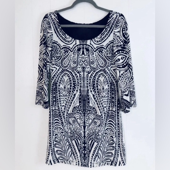 BOSTON PROPER Black and White Patterned Sheath Dress - SZ 10 LG - Picture 1 of 5